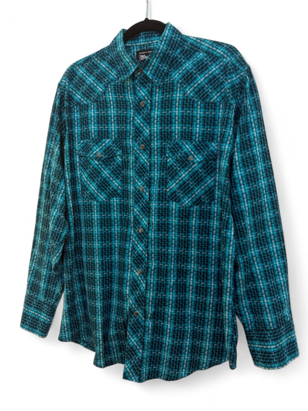 Wrangler Western Pearl Snap Button Up Blue Print Cotton Blend